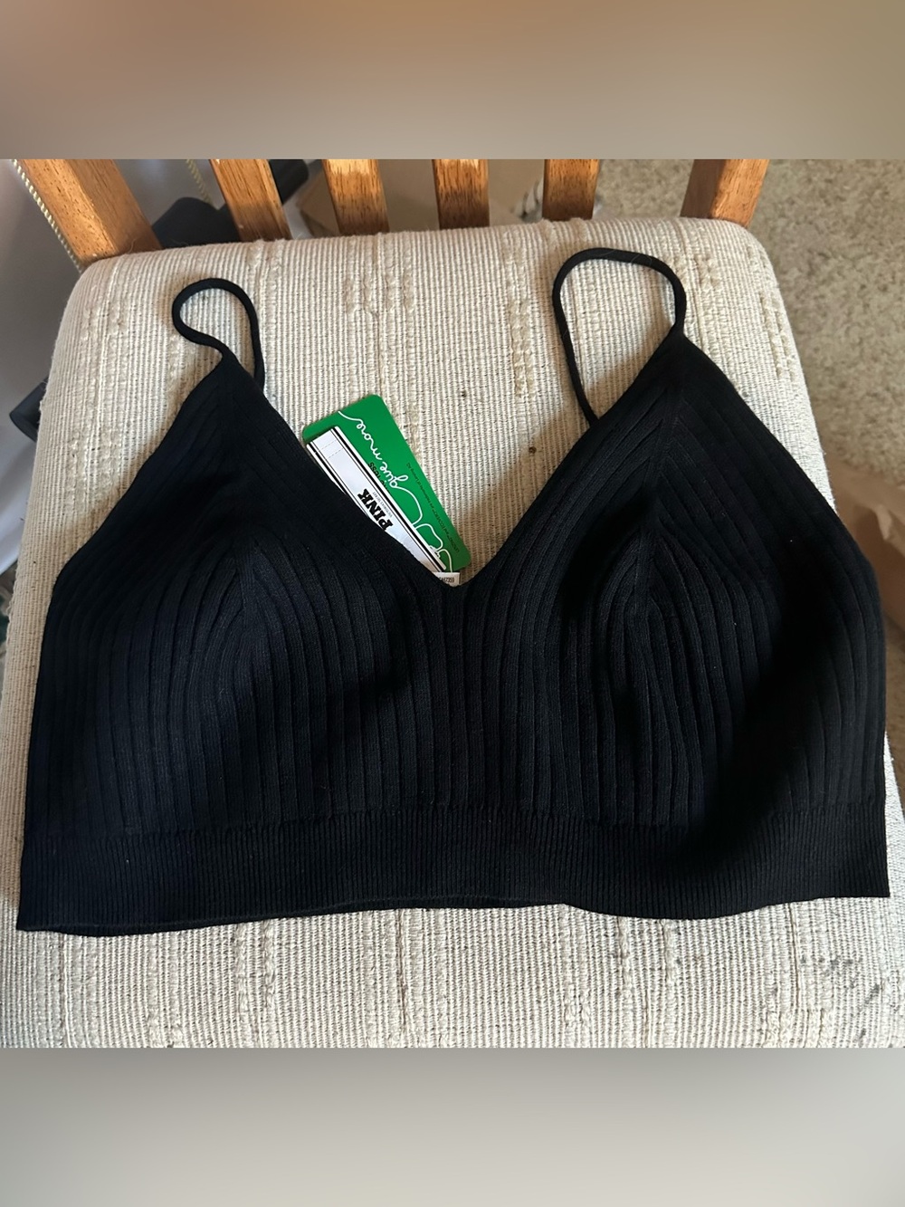 Ribbed Black Crop Top with Thin Straps